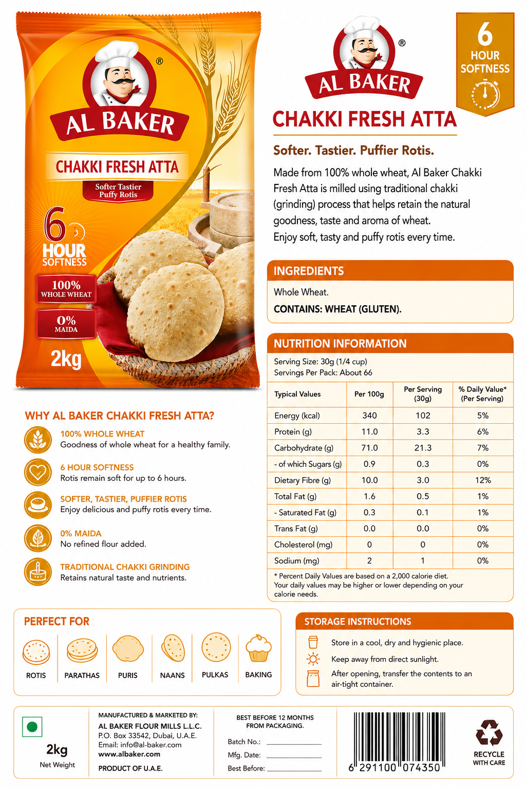 Al Baker Chakki Fresh Atta 2kg