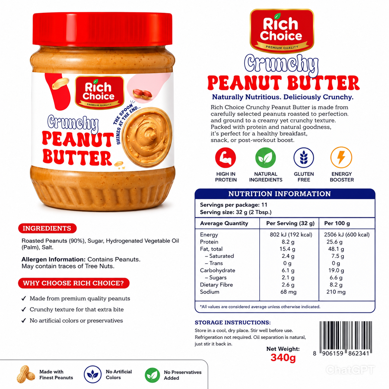 Rich Choice Crunchy Peanut Butter 340g